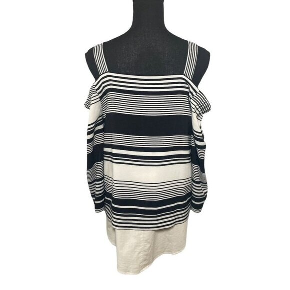 Ny Collection tunic top striped black and white strappy nautical preppy layered - Picture 4 of 7